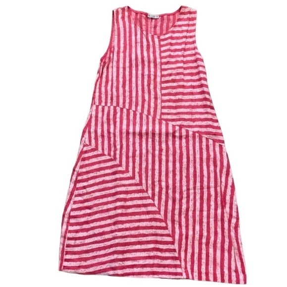 New Collection Dresses & Skirts - New Collection Linen Fuchsia Pink Striped Sleeveless Tunic Maxi Dress, Sz M